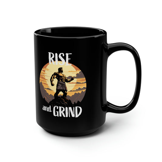 Rise and Grind Muscle Coffee Mug 15oz, Bodybuilder Gift, Personal Trainer Gift, Crossfit Gift, Gym Rat Gift, Muscle Weightlifter Mug Gift